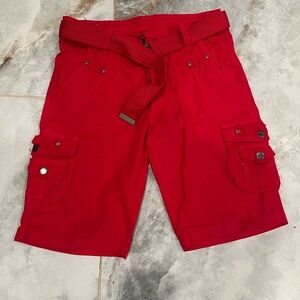Vibrant Red Cargo Shorts with Drawstring Waist